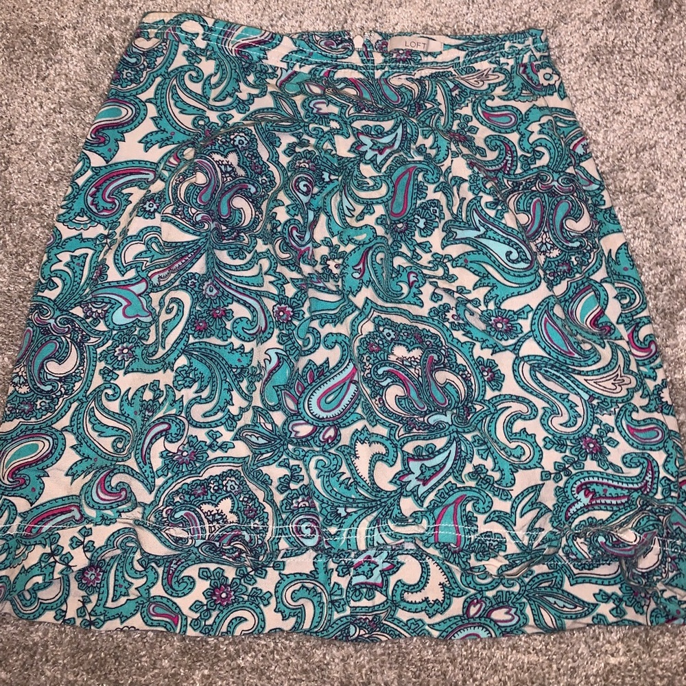 LOFT Green & Cream Zip Up Skirt size 0 - Picture 5 of 10